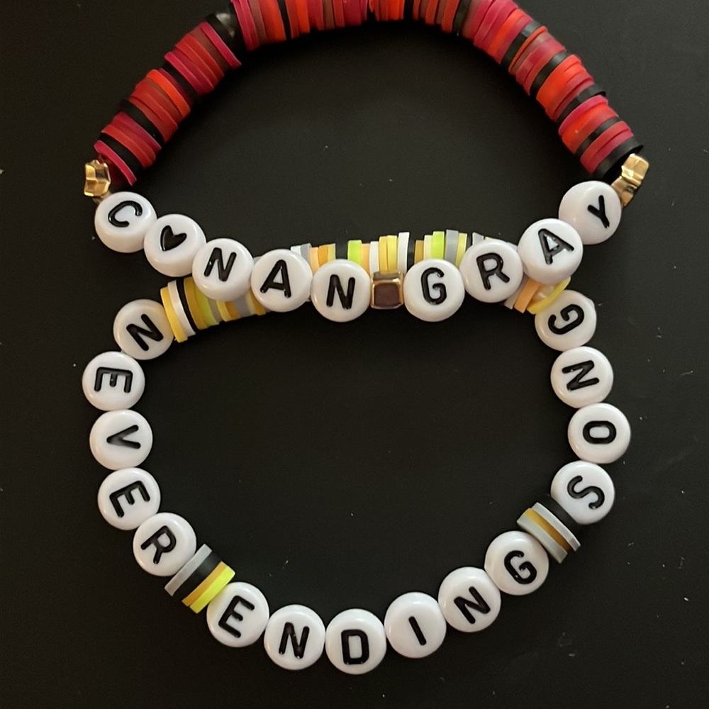 HANDMADE Conan Gray” artist bracelet and Conan grays song “never ending song”.